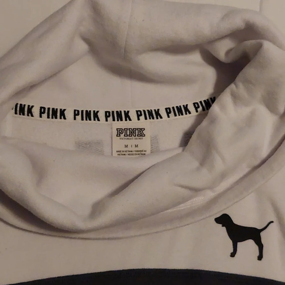 Victoria's secret pink cowl neck arm spellout Forest green/white sweater M - Picture 11 of 14